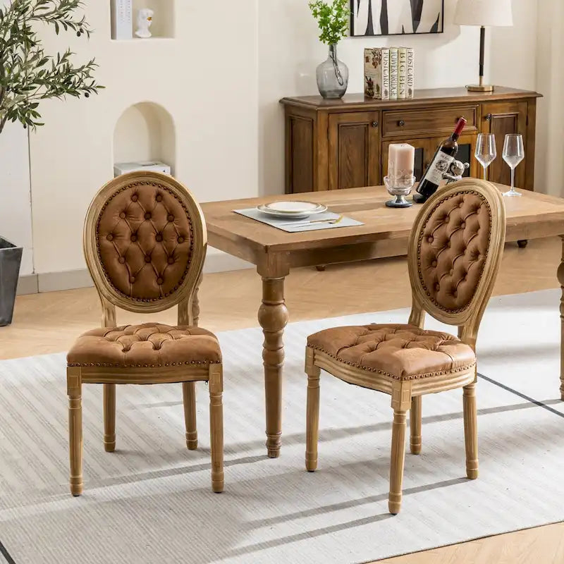 French Chair Dining Chair Solid Wood with Nailhead Trim Set of 2