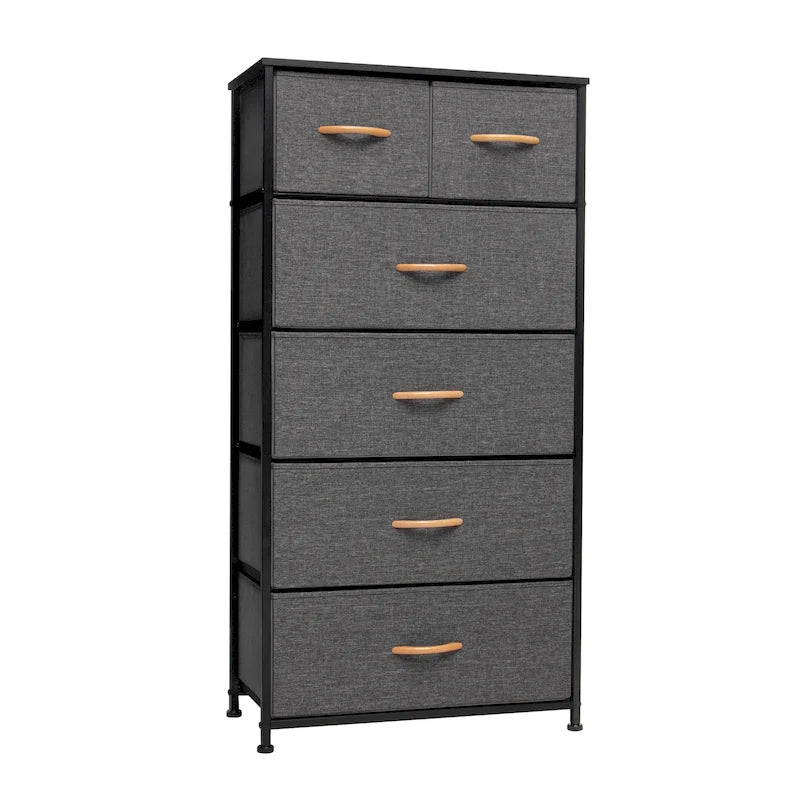 23 Brown Steel and Fabric Six Drawer Combo Dresser