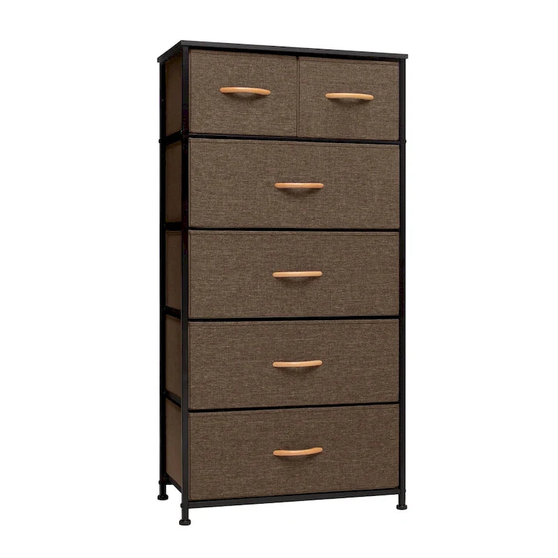 23 Brown Steel and Fabric Six Drawer Combo Dresser