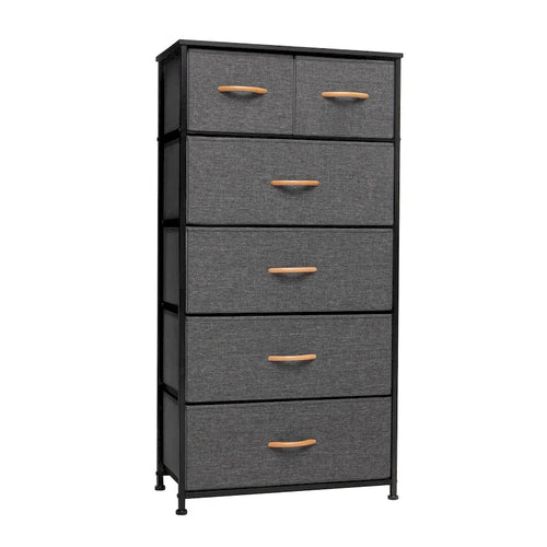 23 Brown Steel and Fabric Six Drawer Combo Dresser