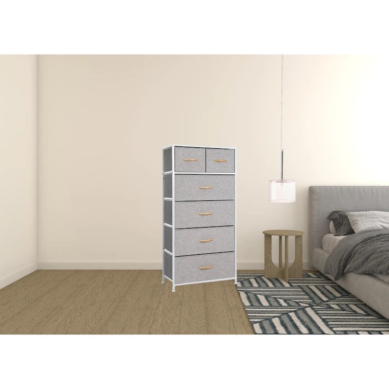 23 Brown Steel and Fabric Six Drawer Combo Dresser