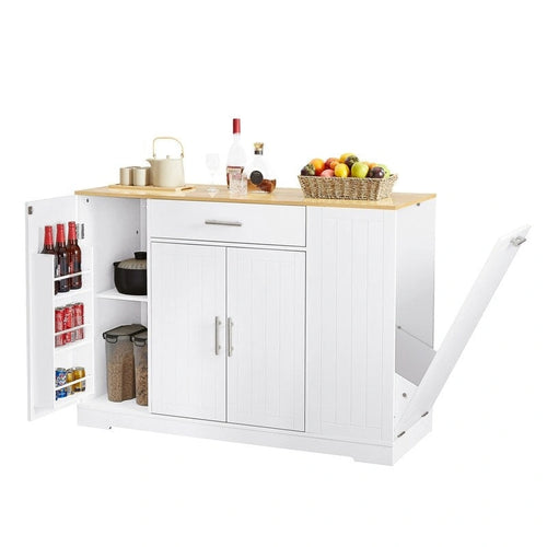 53-Inch Kitchen Storage Island with Drawers & Built-In Trash Bin  Modern Farmhouse Design for Kitchen & Dining.