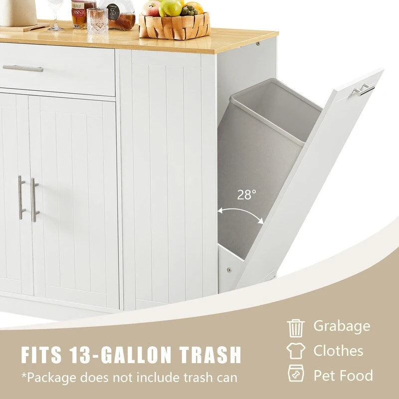 53-Inch Kitchen Storage Island with Drawers & Built-In Trash Bin  Modern Farmhouse Design for Kitchen & Dining.