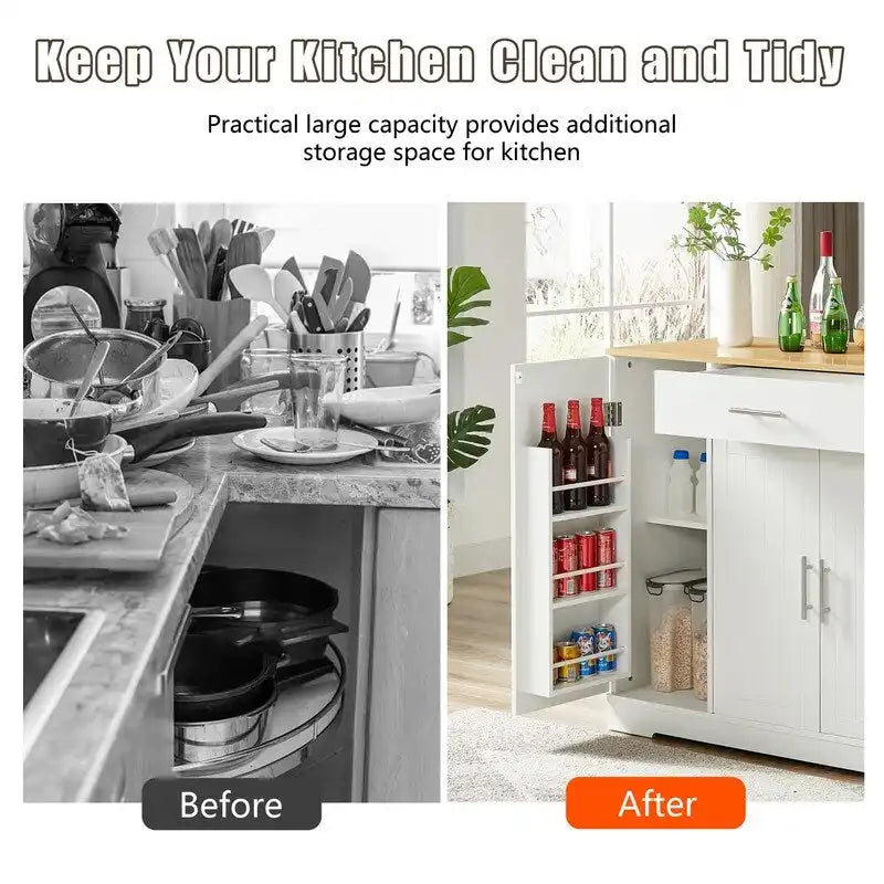 53-Inch Kitchen Storage Island with Drawers & Built-In Trash Bin  Modern Farmhouse Design for Kitchen & Dining.