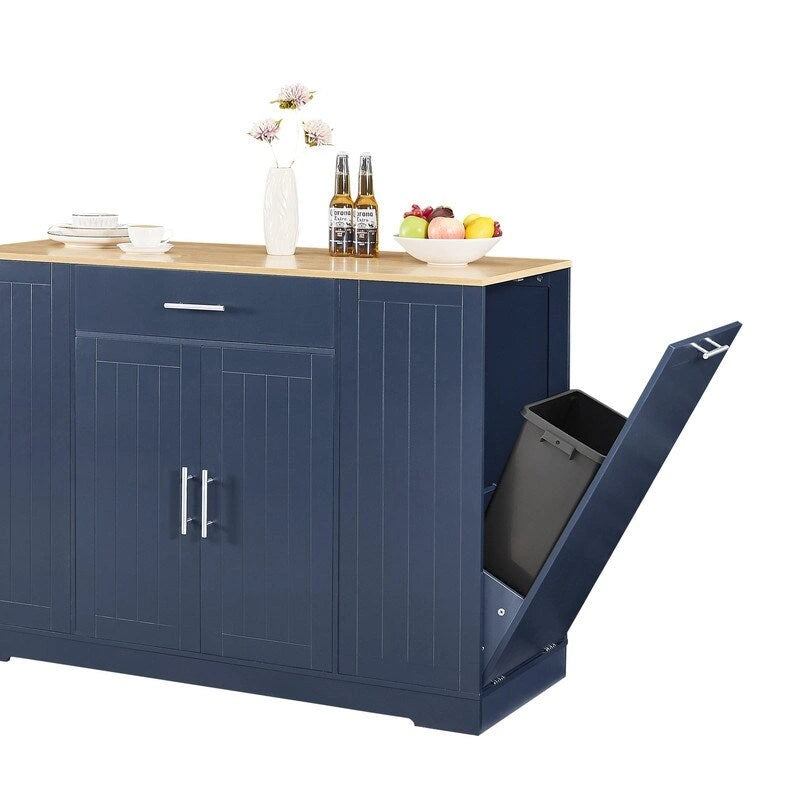 53-Inch Kitchen Storage Island with Drawers & Built-In Trash Bin  Modern Farmhouse Design for Kitchen & Dining.