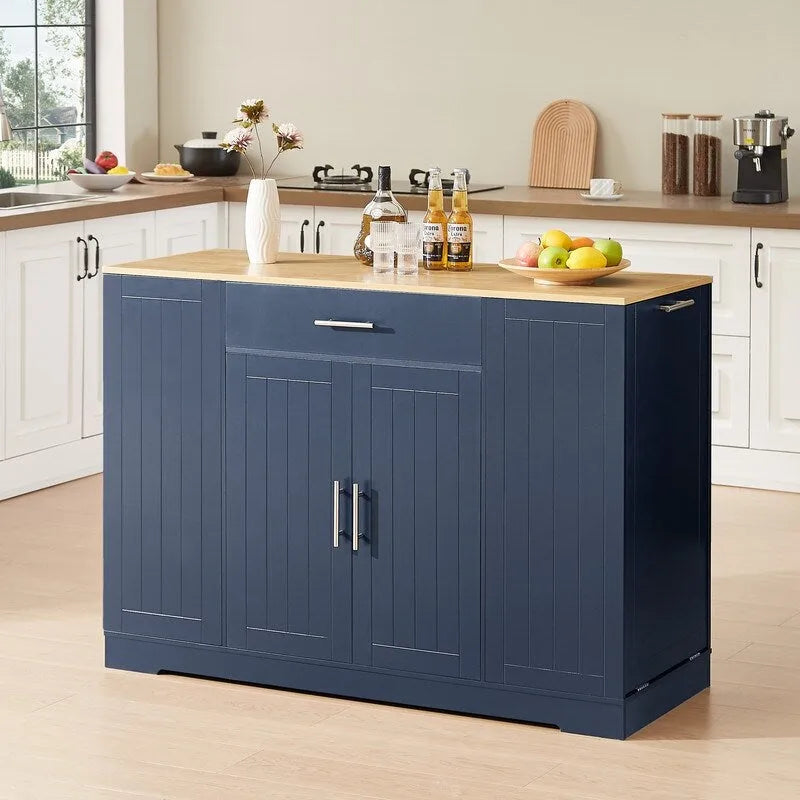 53-Inch Kitchen Storage Island with Drawers & Built-In Trash Bin  Modern Farmhouse Design for Kitchen & Dining.