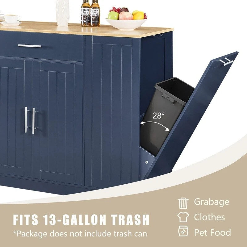 53-Inch Kitchen Storage Island with Drawers & Built-In Trash Bin  Modern Farmhouse Design for Kitchen & Dining.
