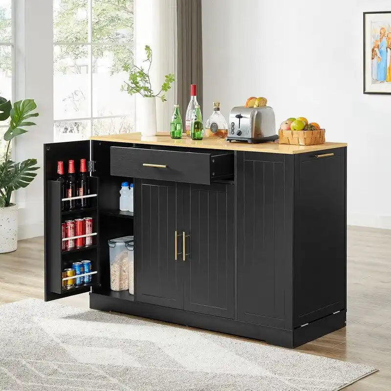 53-Inch Kitchen Storage Island with Drawers & Built-In Trash Bin  Modern Farmhouse Design for Kitchen & Dining.
