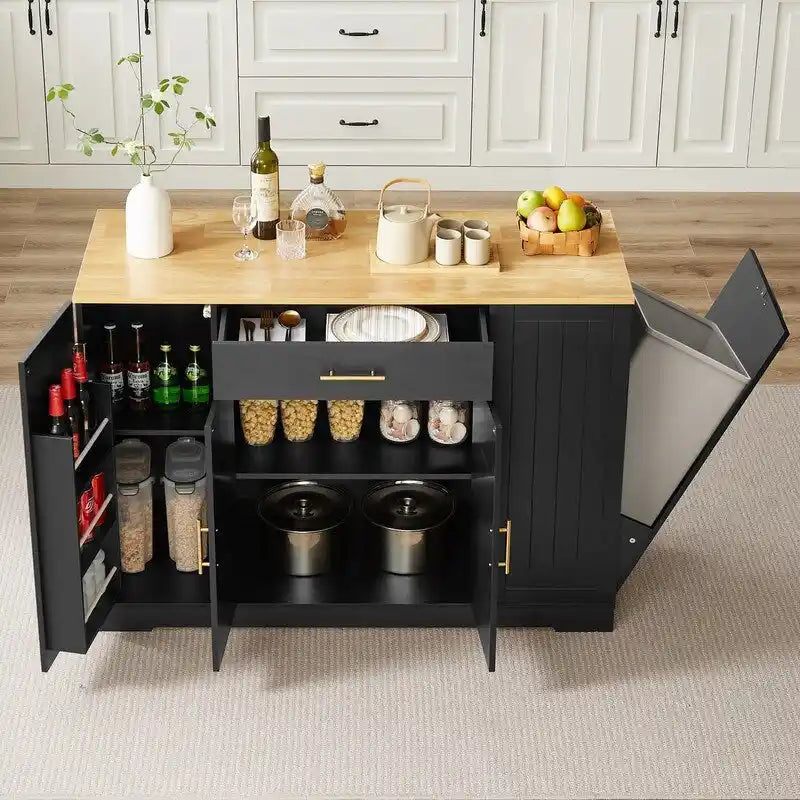 53-Inch Kitchen Storage Island with Drawers & Built-In Trash Bin  Modern Farmhouse Design for Kitchen & Dining.