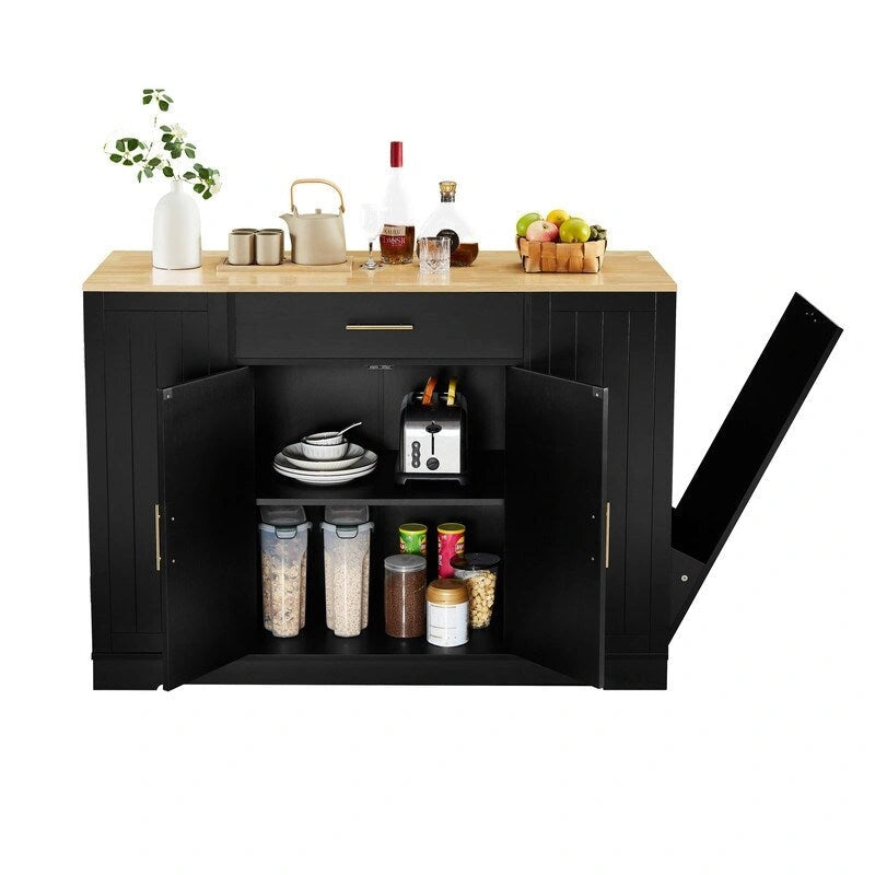 53-Inch Kitchen Storage Island with Drawers & Built-In Trash Bin  Modern Farmhouse Design for Kitchen & Dining.