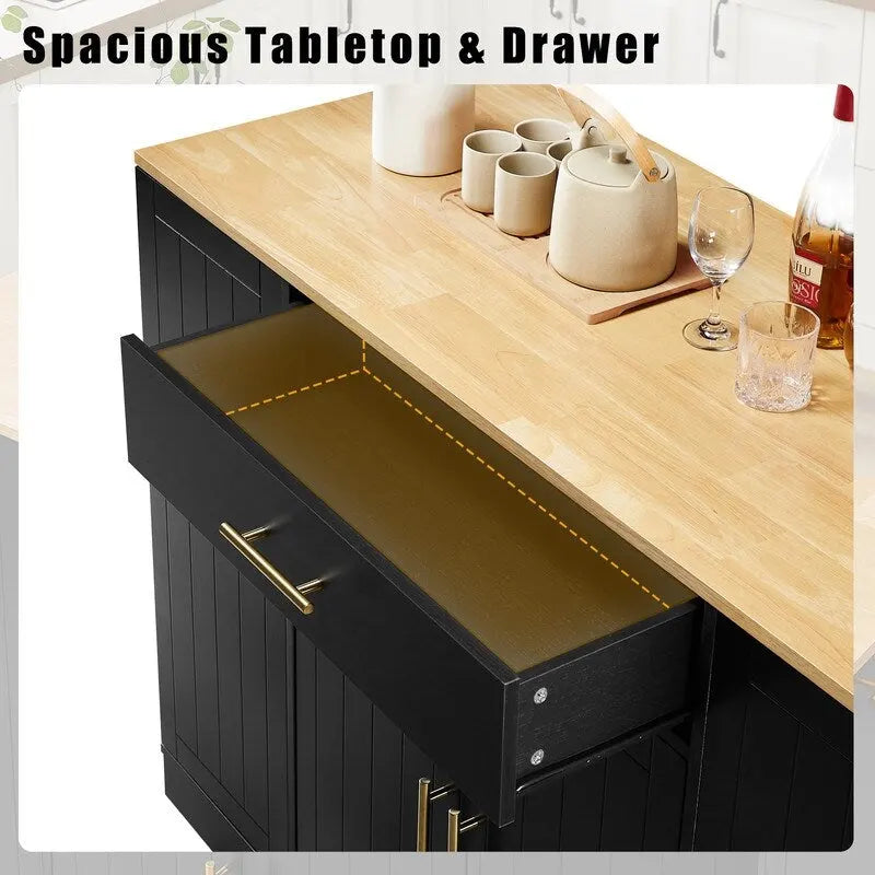 53-Inch Kitchen Storage Island with Drawers & Built-In Trash Bin  Modern Farmhouse Design for Kitchen & Dining.
