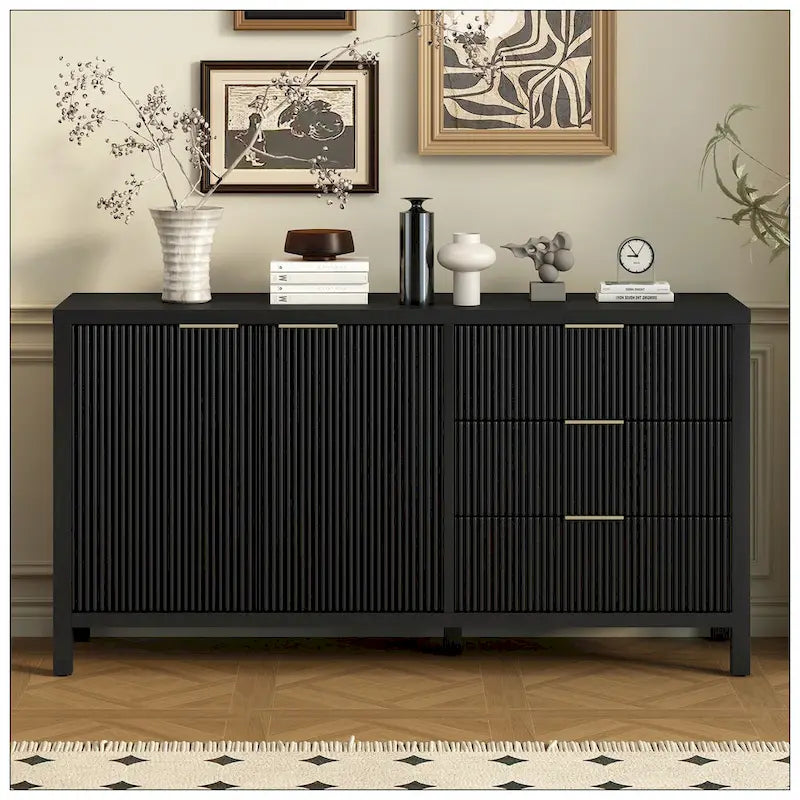 Minimalist Wave-Pattern Sideboard with Functional Storage