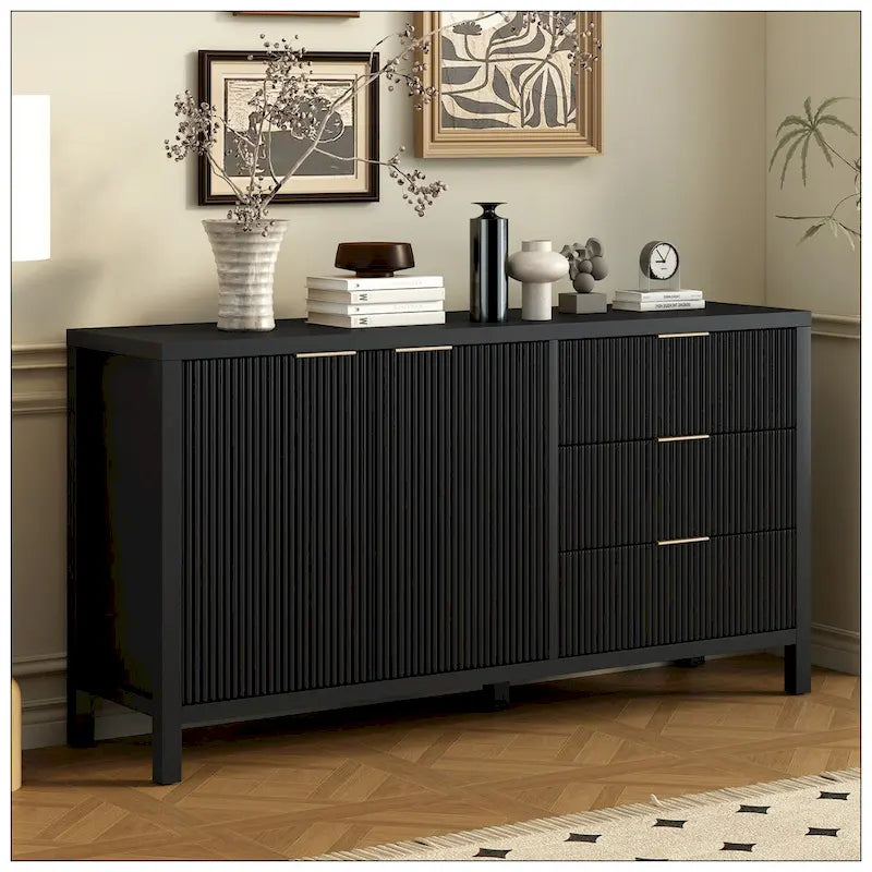 Minimalist Wave-Pattern Sideboard with Functional Storage