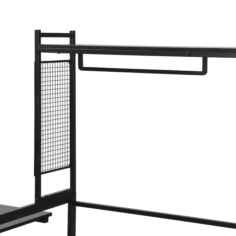 Versatile Daybed with Movable Desk, Metal Sofa Bed Frame with Metal Grid, Shelves and Clothes Hanger, No Box Spring Needed