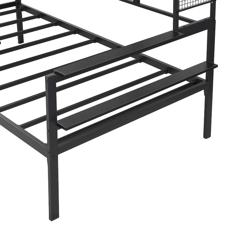 Versatile Daybed with Movable Desk, Metal Sofa Bed Frame with Metal Grid, Shelves and Clothes Hanger, No Box Spring Needed