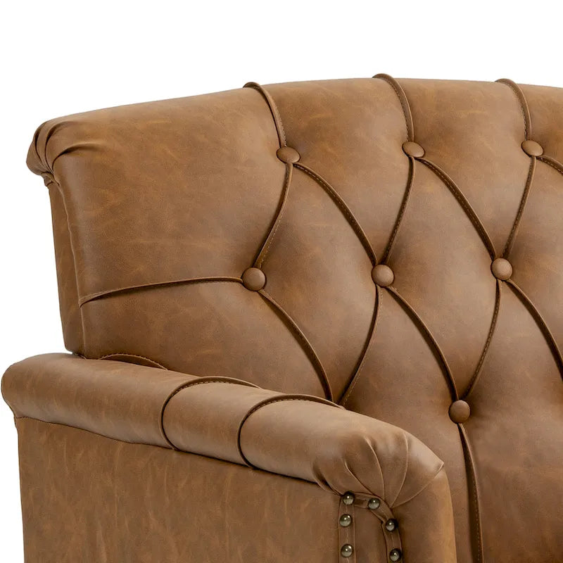 Tufted Vegan Leather Accent Chairs Set of 2, Armchair with Nailhead Trim