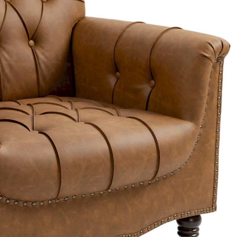 Tufted Vegan Leather Accent Chairs Set of 2, Armchair with Nailhead Trim