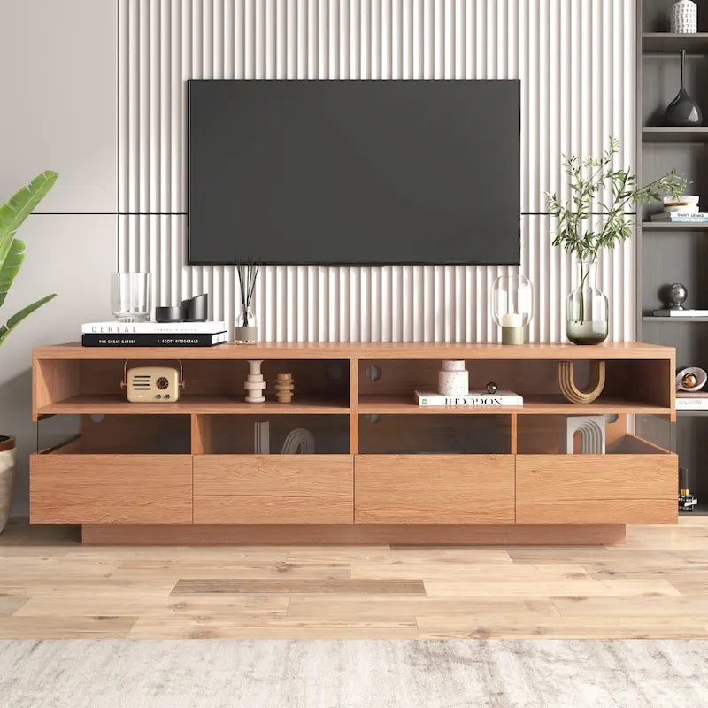 Freestanding TV Console TV Stand with 4 Drawers Media Console Table with Acrylic Transparent Storage for TVs up to 75 