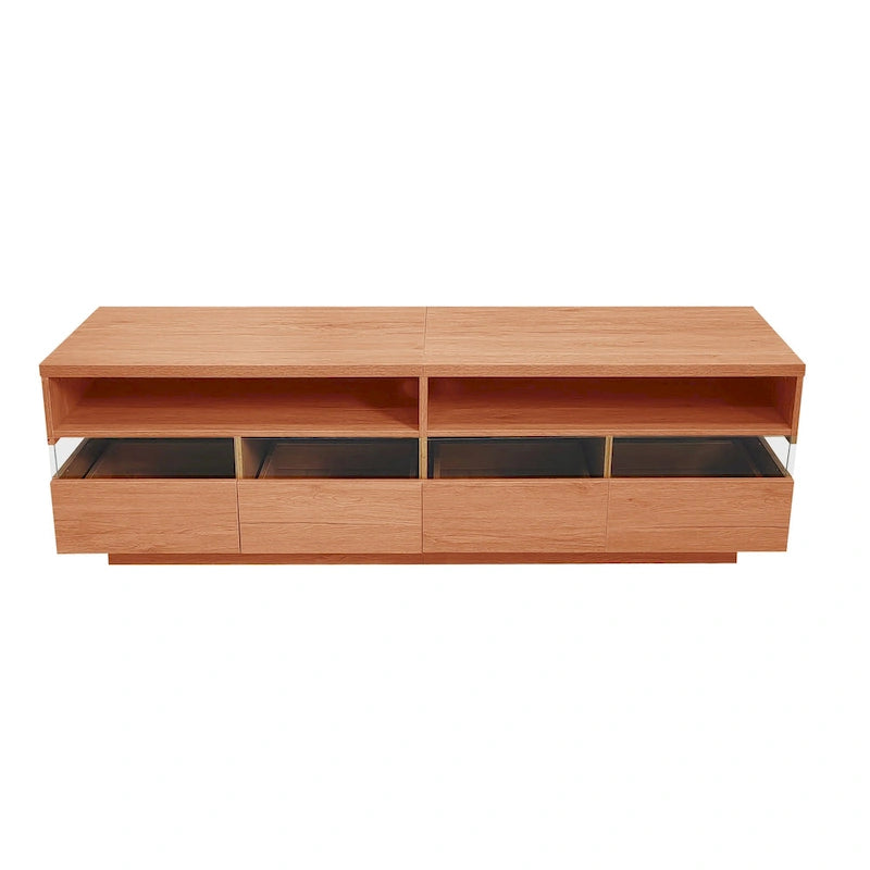 Freestanding TV Console TV Stand with 4 Drawers Media Console Table with Acrylic Transparent Storage for TVs up to 75