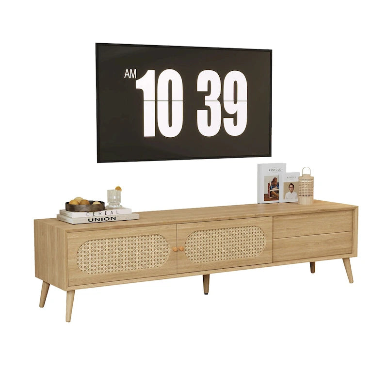 TV Stand for TVs up to 80 , Modern Media Console, Entertainment Center with Wood Legs, TV Cabinet for Living Room