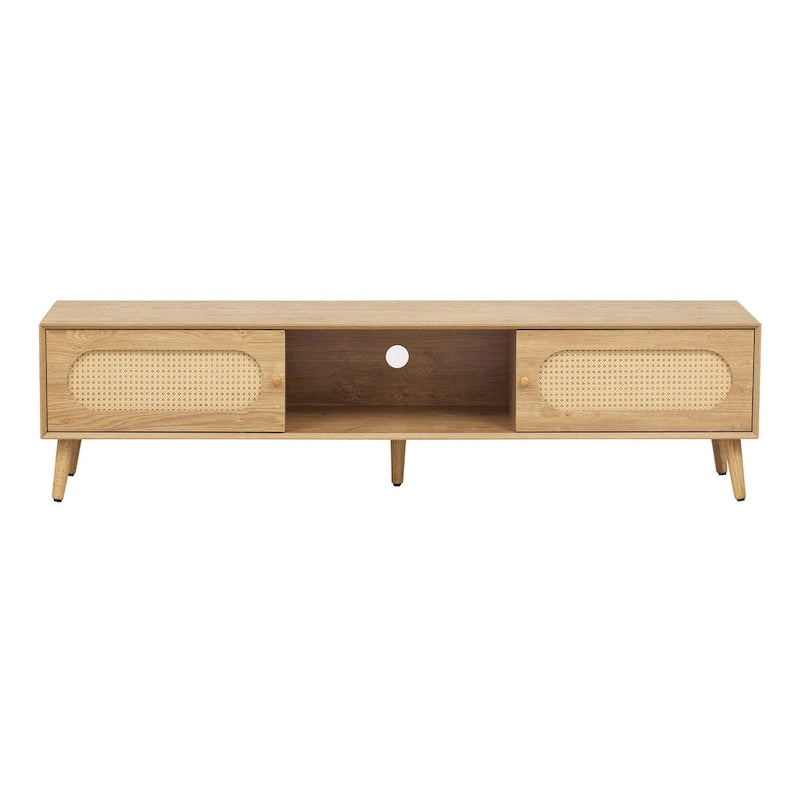 TV Stand for TVs up to 80 , Modern Media Console, Entertainment Center with Wood Legs, TV Cabinet for Living Room