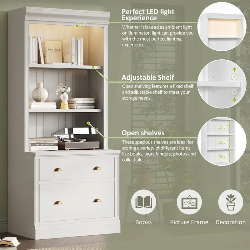 Versatile Tall Bookshelf with LED Lighting and Multiple Storage Options for Home