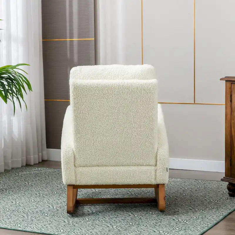 Teddy Fabric Upholstered High Back Mid-Century Modern Nursery Rocking Chair with Side Pocket