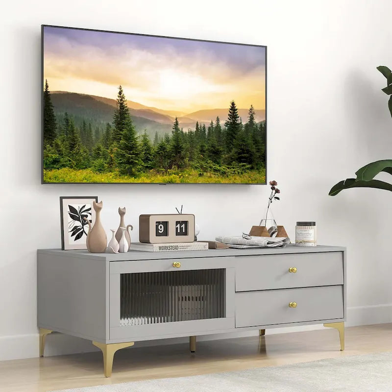 Costway Modern TV Stand for 55  TVs with Drop Down Door Cabinet 2 - See Details