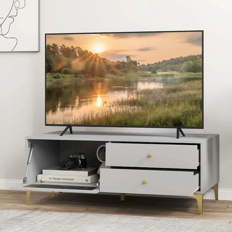 Costway Modern TV Stand for 55  TVs with Drop Down Door Cabinet 2 - See Details