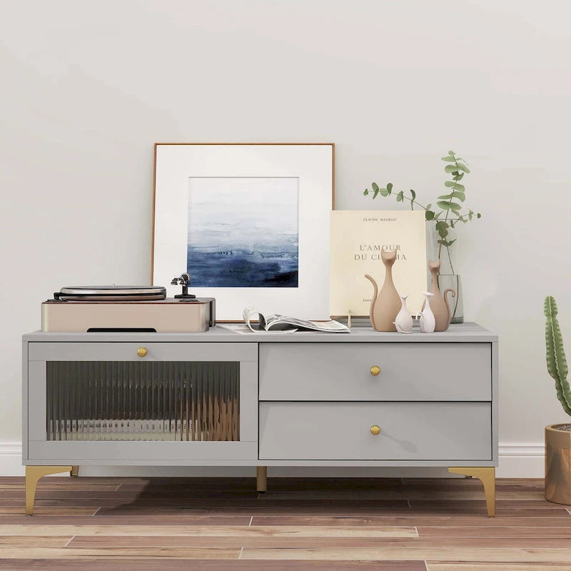 Costway Modern TV Stand for 55  TVs with Drop Down Door Cabinet 2 - See Details