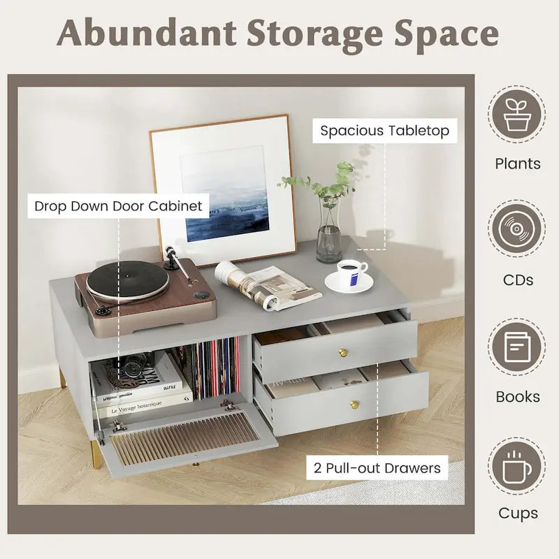 Costway Modern TV Stand for 55  TVs with Drop Down Door Cabinet 2 - See Details