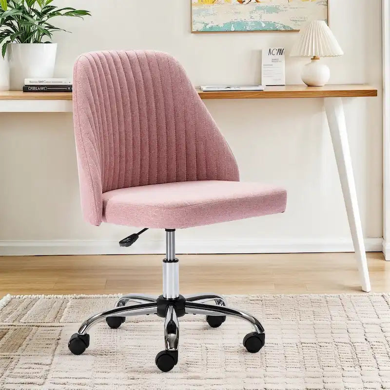 Chic Channel Tufted Back Fabric Vanity Swivel Task Chair Office Chair for Home & Make-up