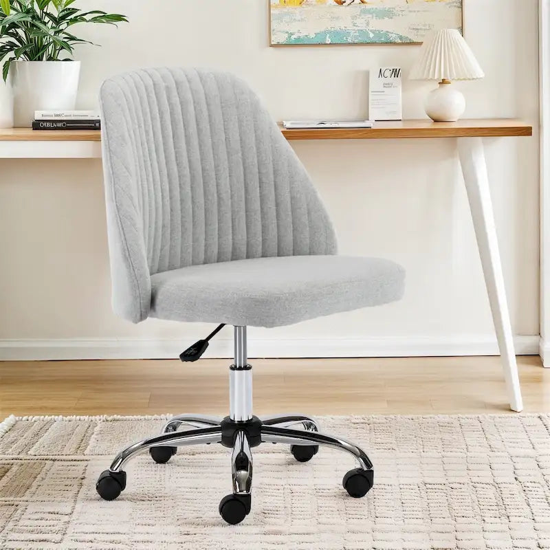 Chic Channel Tufted Back Fabric Vanity Swivel Task Chair Office Chair for Home & Make-up