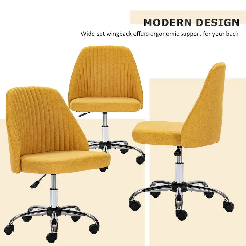 Chic Channel Tufted Back Fabric Vanity Swivel Task Chair Office Chair for Home & Make-up