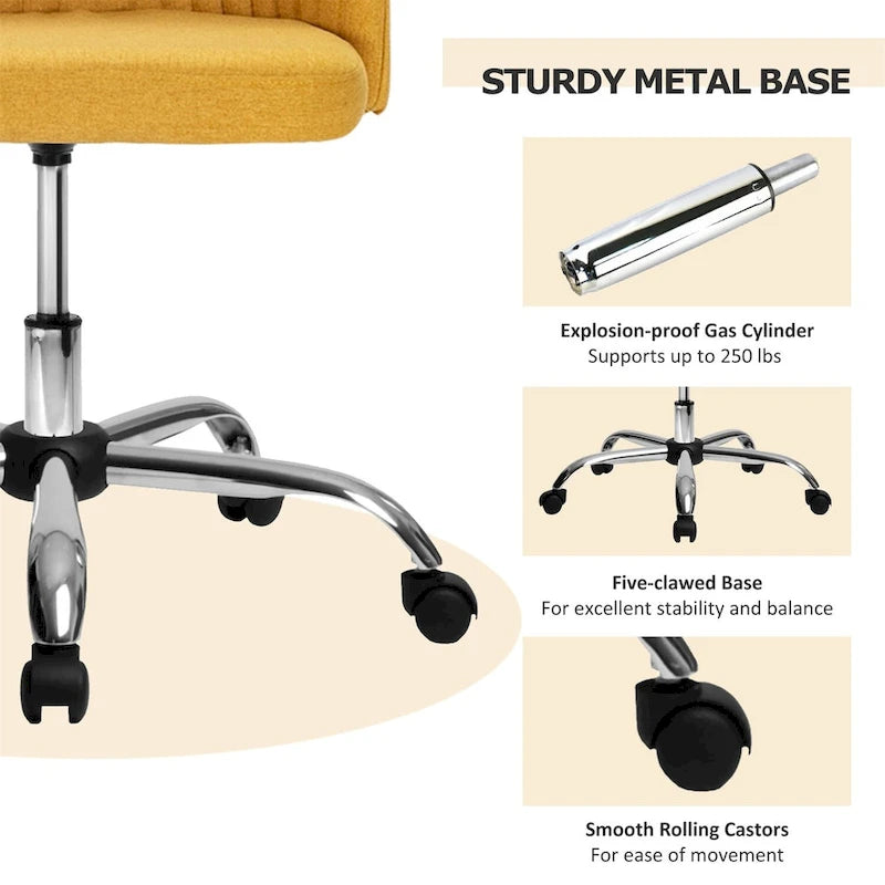 Chic Channel Tufted Back Fabric Vanity Swivel Task Chair Office Chair for Home & Make-up