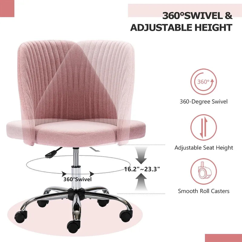 Chic Channel Tufted Back Fabric Vanity Swivel Task Chair Office Chair for Home & Make-up