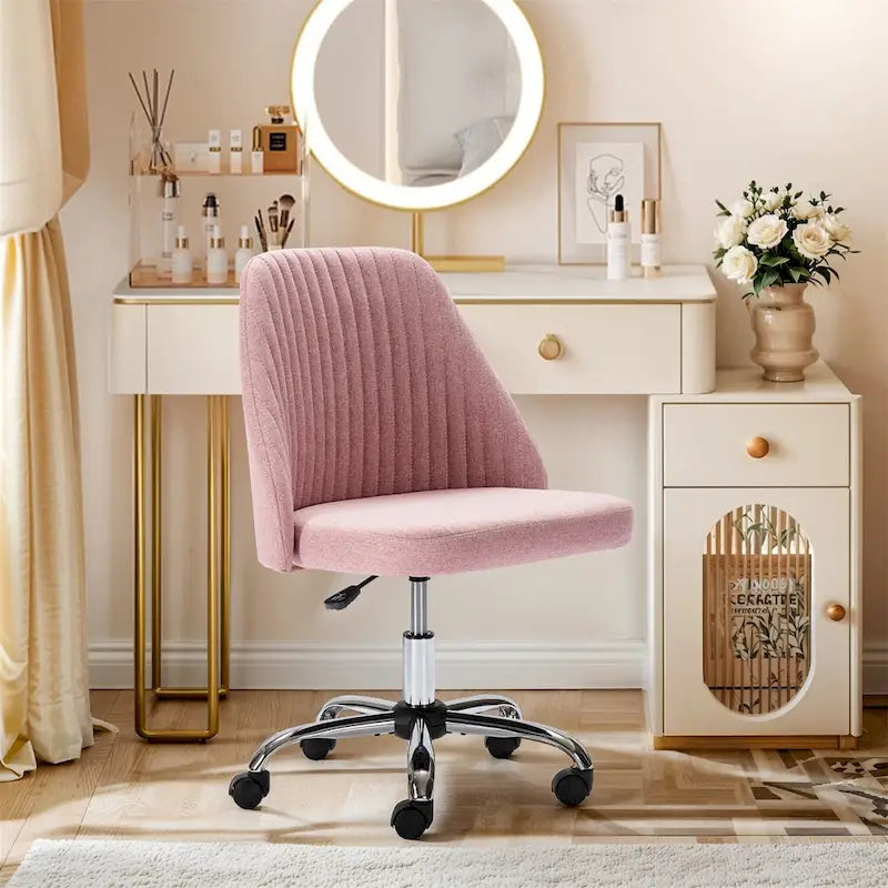 Chic Channel Tufted Back Fabric Vanity Swivel Task Chair Office Chair for Home & Make-up