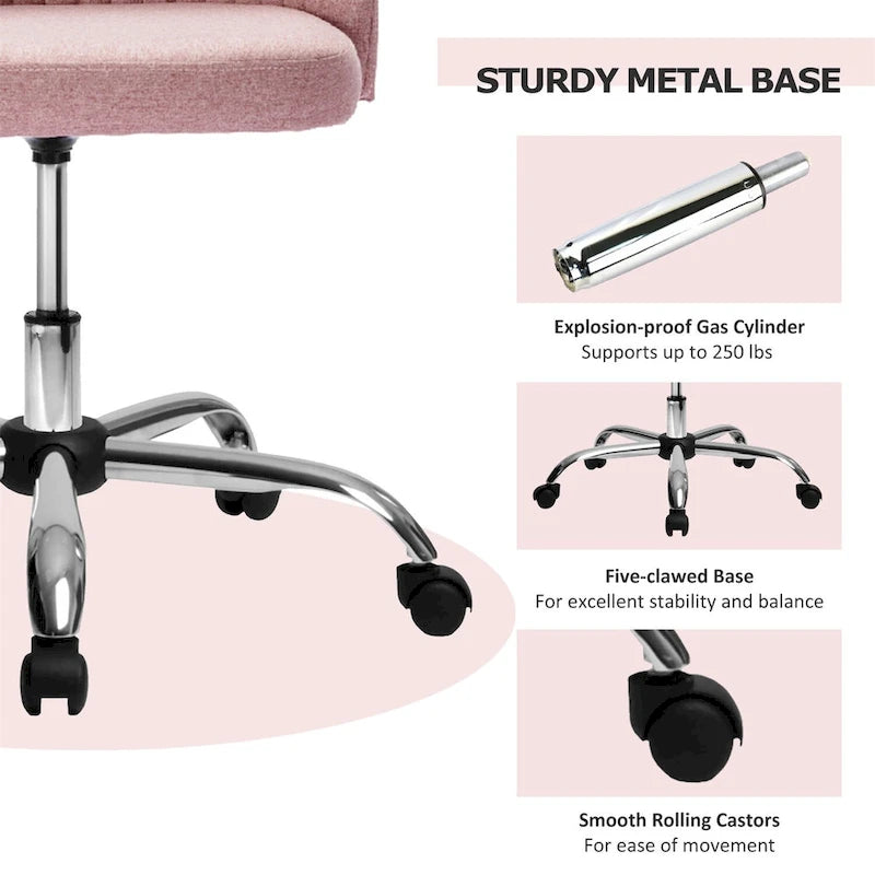 Chic Channel Tufted Back Fabric Vanity Swivel Task Chair Office Chair for Home & Make-up