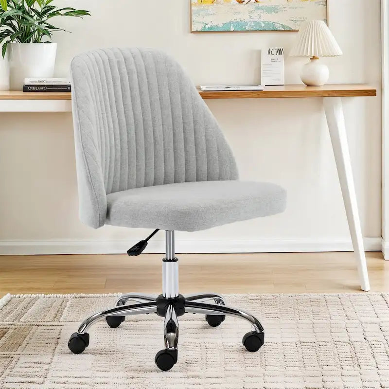 Chic Channel Tufted Back Fabric Vanity Swivel Task Chair Office Chair for Home & Make-up