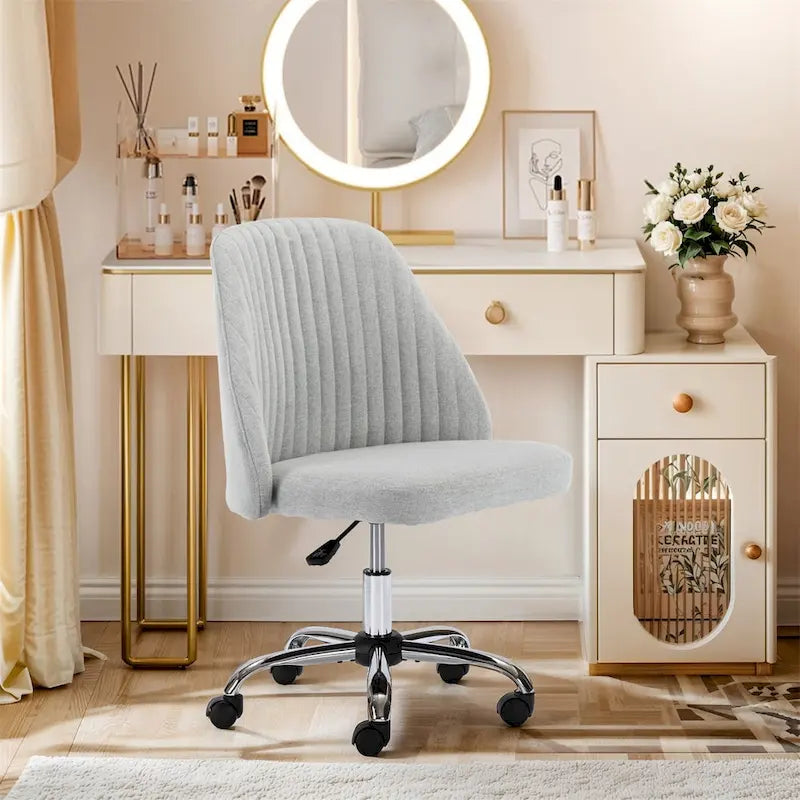 Chic Channel Tufted Back Fabric Vanity Swivel Task Chair Office Chair for Home & Make-up