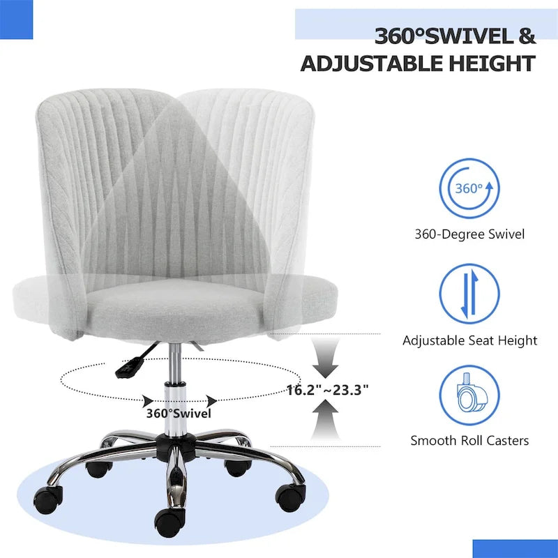 Chic Channel Tufted Back Fabric Vanity Swivel Task Chair Office Chair for Home & Make-up