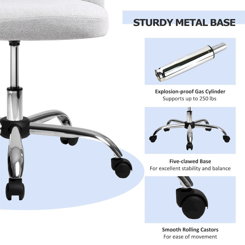 Chic Channel Tufted Back Fabric Vanity Swivel Task Chair Office Chair for Home & Make-up