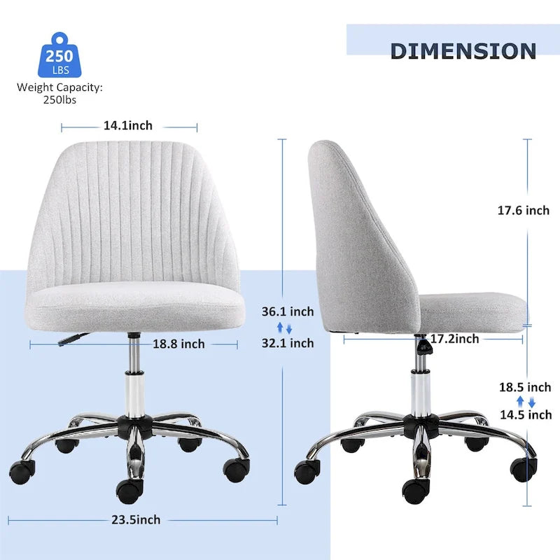 Chic Channel Tufted Back Fabric Vanity Swivel Task Chair Office Chair for Home & Make-up