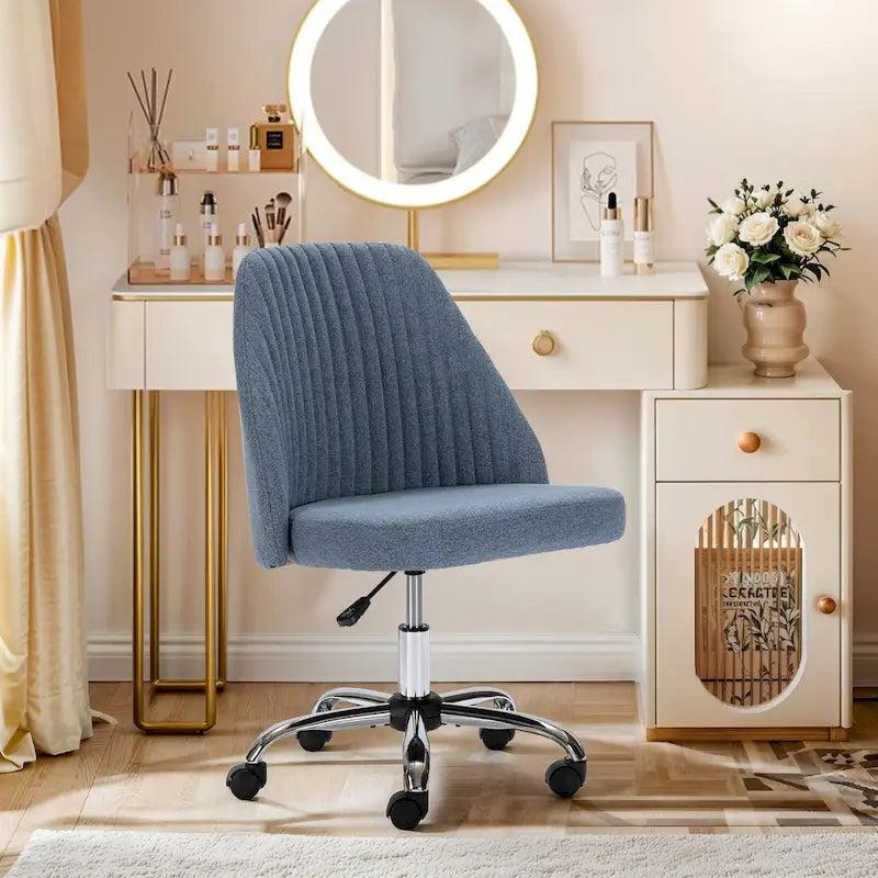 Chic Channel Tufted Back Fabric Vanity Swivel Task Chair Office Chair for Home & Make-up