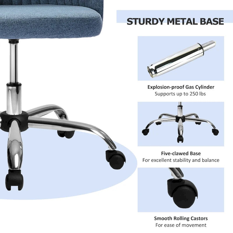 Chic Channel Tufted Back Fabric Vanity Swivel Task Chair Office Chair for Home & Make-up