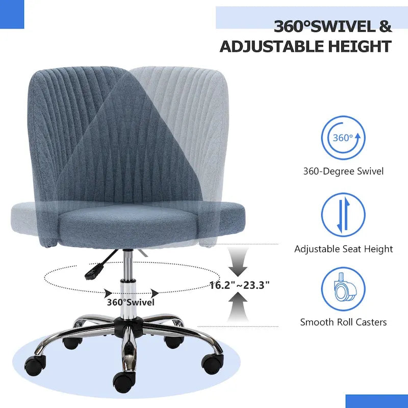 Chic Channel Tufted Back Fabric Vanity Swivel Task Chair Office Chair for Home & Make-up