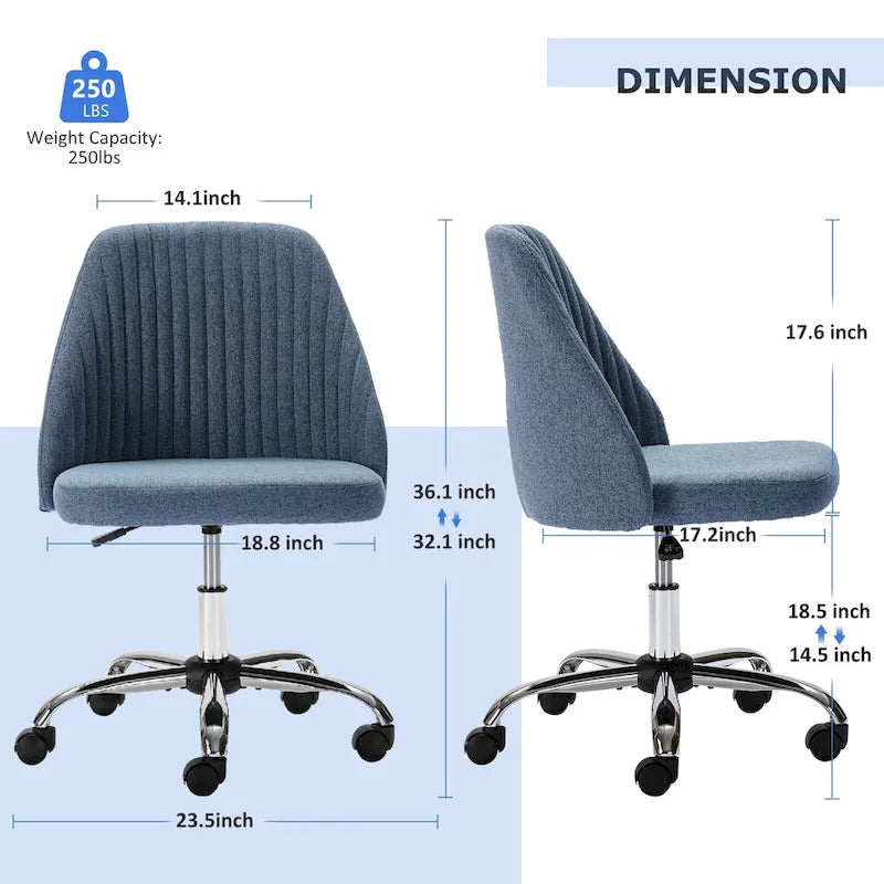 Chic Channel Tufted Back Fabric Vanity Swivel Task Chair Office Chair for Home & Make-up