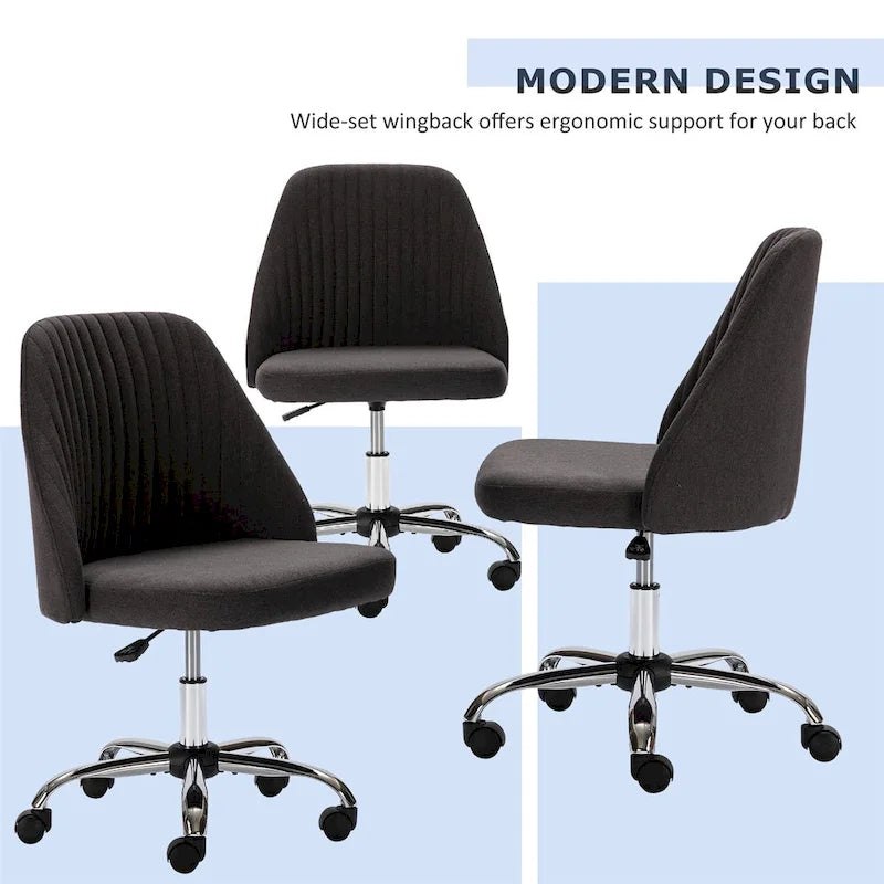 Chic Channel Tufted Back Fabric Vanity Swivel Task Chair Office Chair for Home & Make-up