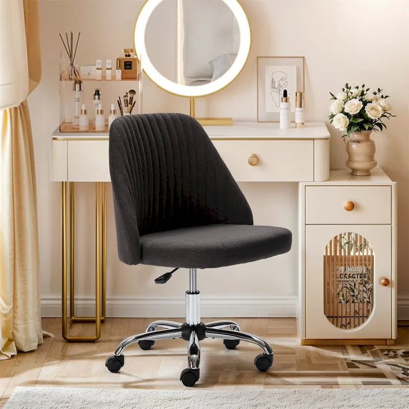 Chic Channel Tufted Back Fabric Vanity Swivel Task Chair Office Chair for Home & Make-up