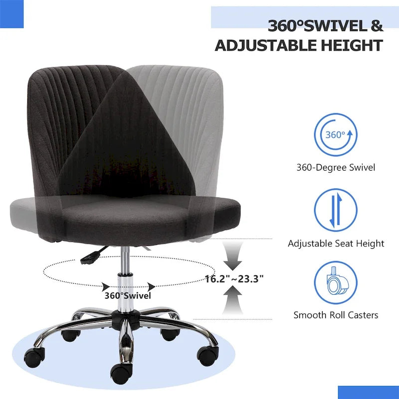 Chic Channel Tufted Back Fabric Vanity Swivel Task Chair Office Chair for Home & Make-up